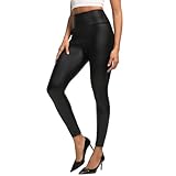 Zilams Pantalon Cuero Mujer Cintura Alta Pantalones Elasticos Leggins Cuero Mujer Push Up Sexy Pantalones de Piel Sintético Negro Mate XL