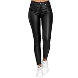 vokkrv Pantalones de Cuero Mujer Casual Moda Pants Jogging Slim Fit Retro Vintage Pantalones Largos Fiesta Elegante Deportes gótico Punk Pantalones Botones Bolsillos