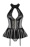 Satohom Vestido Ajustado de Cuero Sexy para Mujer, Trajes de PU sintético Suave, Mini Body con Escote en V Profundo y Liguero, Falda de Tiras sin Mangas, Conjunto de lencería Babydoll, Ropa de Dormir