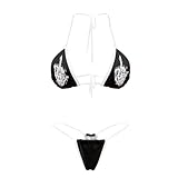 Suhoaziia Conjunto de bikini con tirantes transparentes y micro tangas brasileñas, traje de baño para mujer, sexy, sin línea bronceada, Flor de calavera, L