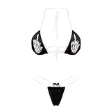 Suhoaziia Conjunto de bikini con tirantes transparentes y micro tangas brasileñas, traje de baño para mujer, sexy, sin línea bronceada, Flor de calavera, L