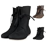 Generisch Botas retro de piel sintética para hombres y mujeres, botas cortas ajustables con fondo plano, botas cortas de bote elegantes botines cómodos zapatos con cordones botas duraderas de media