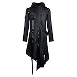 Jiumaocleu Abrigos largos para hombre, chaqueta con capucha vintage steampunk, resistente al viento, cálido, medieval, gótico, victoriano, irregular, disfraz de Halloween, Navidad, S-5XL, Negro, L