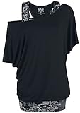 Black Premium by EMP Mujer Camiseta Negra de Doble Capa con Estampado de Calavera S