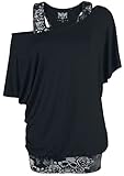 Black Premium by EMP Mujer Camiseta Negra de Doble Capa con Estampado de Calavera L