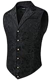 HISDERN Chaleco Paisley para hombre Chaleco de solapa Vintage Steampunk gótico estampado negro chaleco de fiesta de boda brillante para traje o esmoquin,(Negro,XL)