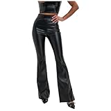 WAZHAKU Pantalones de deporte para mujer, cintura alta, corte bootcut, aspecto de piel, pantalones vaqueros de pierna ancha, pantalones de cuero para mujer, sexy, push up, ajustados, de poliuretano,