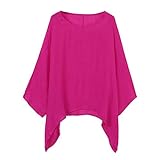 VEMOW Blusas Mujer Tops Damas de mujer Camisetas Casual Talla grande Algodón Lino suelto Blusas de color sólido Camisa(Rosa caliente,M)