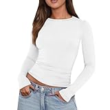 Luckywaqng Jersey de manga larga para mujer, cuello redondo, corte ajustado, 2024, ropa básica para exterior, deporte, camiseta para mujer, calavera, Blanco, S