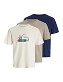 JACK & JONES tee SS Crew Neck 3pk MP Jorskull Nature-Camiseta de Manga Corta con Cuello Redondo, 3 Unidades, Blanco Envejecido, L (Pack de 3) para Hombre