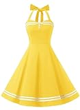 Vestido Amarillo Halter Retro Mujer Pin Up Rockabilly Vestido De Fiesta Big Swing Ropa De Verano para Mujer-Vestido Amarillo-XXL