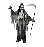 AXDUWAB Halloween Disfraz Capa Esqueleto Niños, Negro Parca Disfraz Esqueleto, Esqueleto máscara Cabeza Disfraces, Traje Calavera Cosplay Fiesta de Día de Muertos, Unisex-niños (M)