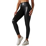 Lufdegim Pantalones de cuero para mujer Pantalones de cuero sintético Pantalones de cintura alta Pantalones ajustados Medias opacas Elasticidad Mantener las nalgas tensas, Negro , L