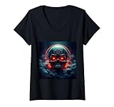 Mujer Calavera brillante 3D Camiseta Cuello V