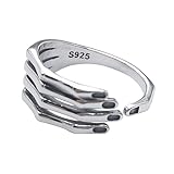 Daesar - Anillos Mujer Hombre Plata Compromiso,Anillos de Compromiso Parejas Ajustable Anillo Alianza Plata de Ley 925 Esqueleto Calavera Anillo Talla Ajustable