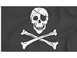 Storm&Lighthouse Bandera pirata Jolly Roger calavera y huesos cruzados, decoración de fiesta, suministros de fiesta pirata, 5 pies x 3 pies, con ojales de metal