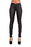 Crazy Lover Pantalón Cuero Negro Mujer Cintura Media Skinny con Bolsillos Traseros - Ajuste Estilo Contemporáneo (38, Negro)