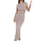Generisch Vestido cruzado para mujer, invierno, primavera, verano, monocolor, cuello redondo, manga corta, temperamento, ajustado, vestido informal, vestido de Halloween, vestido para mujer, calavera