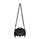 Bolso cruzado para mujer y niña, diseño de calavera y alas de murciélago, color negro, bolso de Halloween con cadena creativa y correa ajustable, Black