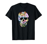 Camisas de calavera para mujer Floral Mariposa Calavera Camiseta