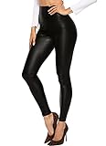 RIOJOY Leggings de Piel de Imitación para Mujer PU Cuero Cintura Alta Push Up Skinny Elásticos Pantalones, Negro Mate S