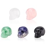 GOMAKERER 5 Uds 5 estilos Calavera de Cristal, Estatua de Calavera de Piedras Preciosas Naturales Tallada Cabeza de Cráneo Humano Adornos de Escultura para Decoración de Halloween, Casa Embrujada