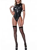 MIZSPISE Conjunto Lenceria Sexy Mujer Cuero Body con Cremallera Abierto Lingerie Hot Babydoll Fiesta Noche Party Cosplay Regalo Navidad Aniversario Pareja Dormir Luna de Miel Traje
