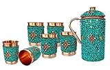 Varmohey Jarra de agua de cobre 100% para beneficios de la salud/Ayurveda jarra de cobre resistente con 6 vasos