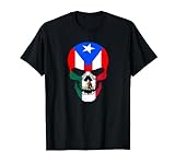 Bandera de mitad mexicana y puertorriqueña con calavera mexicana para hombre Camiseta
