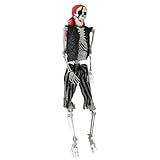RFEGJVII Esqueleto de imitación de tamaño real, huesos humanos realistas de cuerpo completo con articulaciones ajustables y articulaciones, estilo pirata de 165 cm, decoración del hogar, porche,