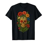 Floral Sugar Skull Día del Muerto Esqueleto de flores silvestres Camiseta