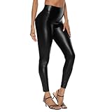 Zhiaek Leggings Cuero Negro Mujer Leggins Polipiel Pantalón Elásticos Cintura Alta Color Negro Nrillante