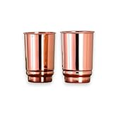HEALTHANDWEALTH Vasos de cobre puro para agua potable, vasos ayurvédicos de salud, juego de 2 unidades, vasos de cobre para viajeros de 350 ml