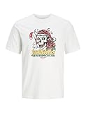 JACK & JONES Jjxmas-Camiseta de Calavera de Navidad con Cuello Redondo, Blanco Brillante, XS para Hombre