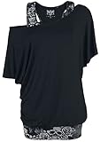 Black Premium by EMP Mujer Camiseta Negra de Doble Capa con Estampado de Calavera L