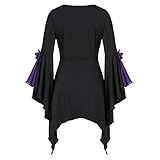 Camiseta de manga corta para mujer, estilo gótico, con lentejuelas, para Halloween, morado, S