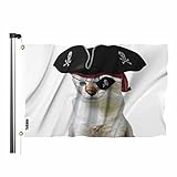 Bandera pirata de gato de 3 x 5 pies, divertida calavera de animal vendada, sombrero triangular, bandera de capitán para exteriores, interiores, oficina, trabajo, hogar, jardín, negocios