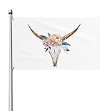 CHNOBET Bandera de calavera de vaca de 3 x 5 pies, bandera ligera para decoración de jardín al aire libre, bandera de poliéster resistente a la decoloración con ojales de latón