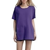 Camiseta de moda para mujer de talla grande con cuello redondo de manga corta, monocolor, camiseta de calavera brillante para mujer, Color morado oscuro., 3XL