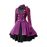 Disfraz de Mujer Vestido gótico Vestido Lolita Vestido Retro Medieval para Mujer Manga Larga Vestido para Mujer Vestido gótico de Halloween Cosplay Minivestido de Bruja Ropa de la Corte