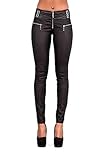 Lusty Chic Pantalón Cuero Negro Mujer Cintura Media Skinny con Bolsillos Traseros - Versatilidad y Estilo (36, Negro)