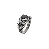 1.10tcw Anillo de compromiso de calavera de halo de diamante negro de metal Fn 925 anillo de calavera de plata de ley, Piedra Metal, Diamante negro
