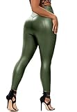 STARBILD Pantalones de Cuero de Las Mujeres con Estilo, Sexy Push Up Jeans Leggings Cintura Alta con Bolsillos, N6050-zip-verde L
