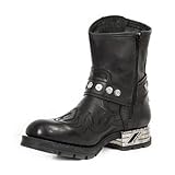 Botas De Vaquero De Cuero para Hombres Punk Hebilla Western Botas de Caballero Cremallera Montar Moto Botas,Negro,43 EU