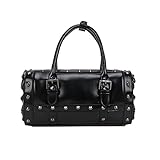 Dayfine Punk Bolso de mano negro con asa superior, bolso de hombro con remaches y calavera 3D en el lateral con correa larga para el hombro, color negro