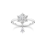 THOMAS SABO Anillo para mujer con copo de nieve con piedras blancas, plata de ley 925, TR2414-051-14, 50 cm, Plata de ley, Zirconia cúbica