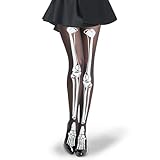 Medias de Esqueleto para Mujer Halloween que Brillan en la Oscuridad, Pantimedias Negras con Estampado de Huesos, Disfraz Halloween, para Cosplay, Carnaval, Día de los Muertos, Fiesta Temática (B)