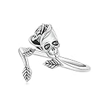IMINI Anillos abiertos de plata de ley 925 con diseño de calavera de rosa vintage, banda de dedo ajustable, anillo de promesa apilable de esqueleto, anillo de promesa punk de Halloween, regalos para