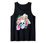 Camiseta Mujer Calavera Flores Calavera Calavera Verano Camiseta sin Mangas