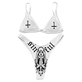ANKOMINA Traje de baño de Dos Piezas con Estampado de Calavera gótica para Mujer, Bikini triángulo de Corte Alto, para Fiesta Rave Festival de Halloween, Blanco A, Medium
